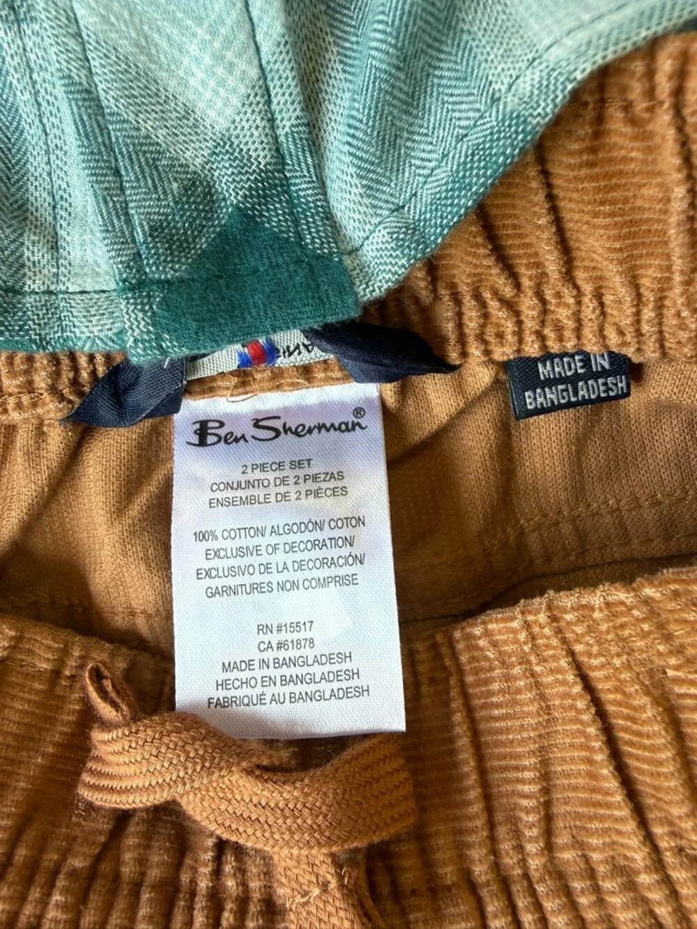 Ben Sherman green flannel with brown pants size boys 4- 2 piece set
